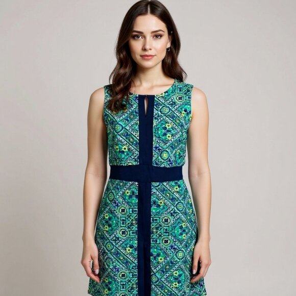 Catherines Geometric Floral Green Sleeveless Plus Size Dress Size 3X - Picture 1 of 12